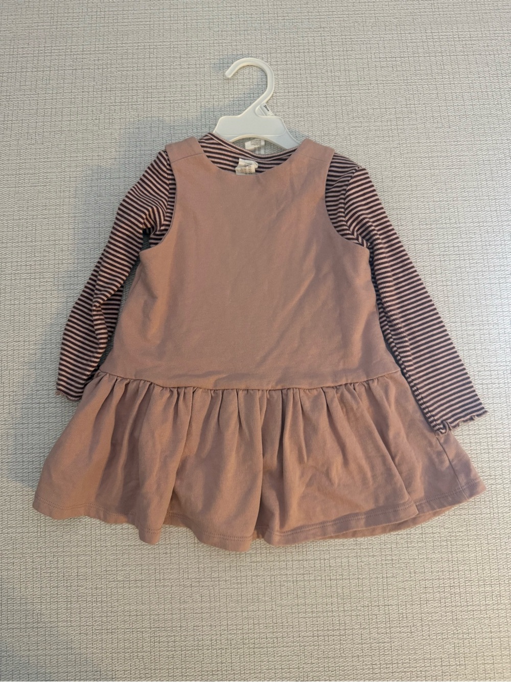 H&M Mauve Pink Pinafore Dress with Striped Long Sleeve Top
